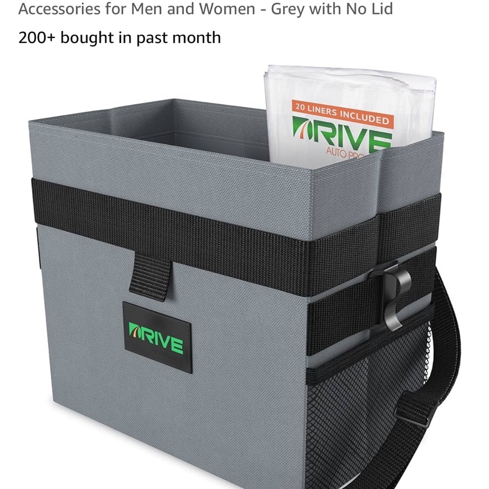 DRIVE Auto Car Organizer Cooler Garbage Can Grey with Hooks